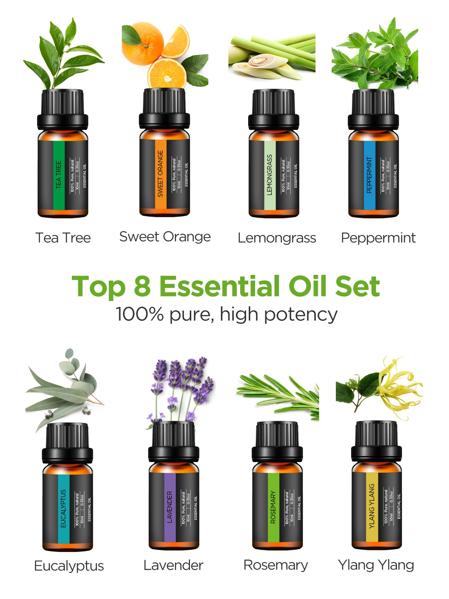 InnoGear ocho aceites esenciales en caja, variedad para aromas distintos