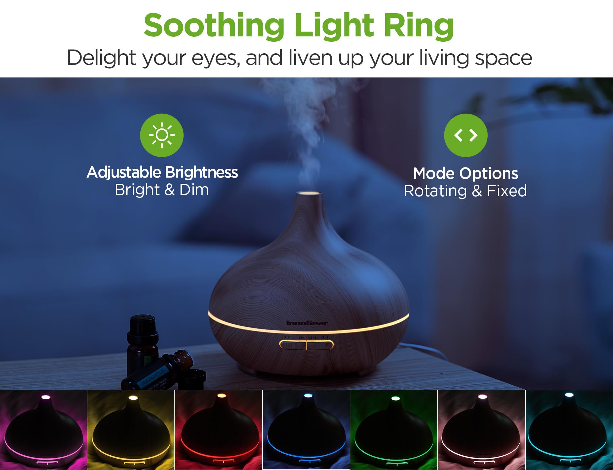 InnoGear anillo LED siete colores creando ambiente suave y relajante