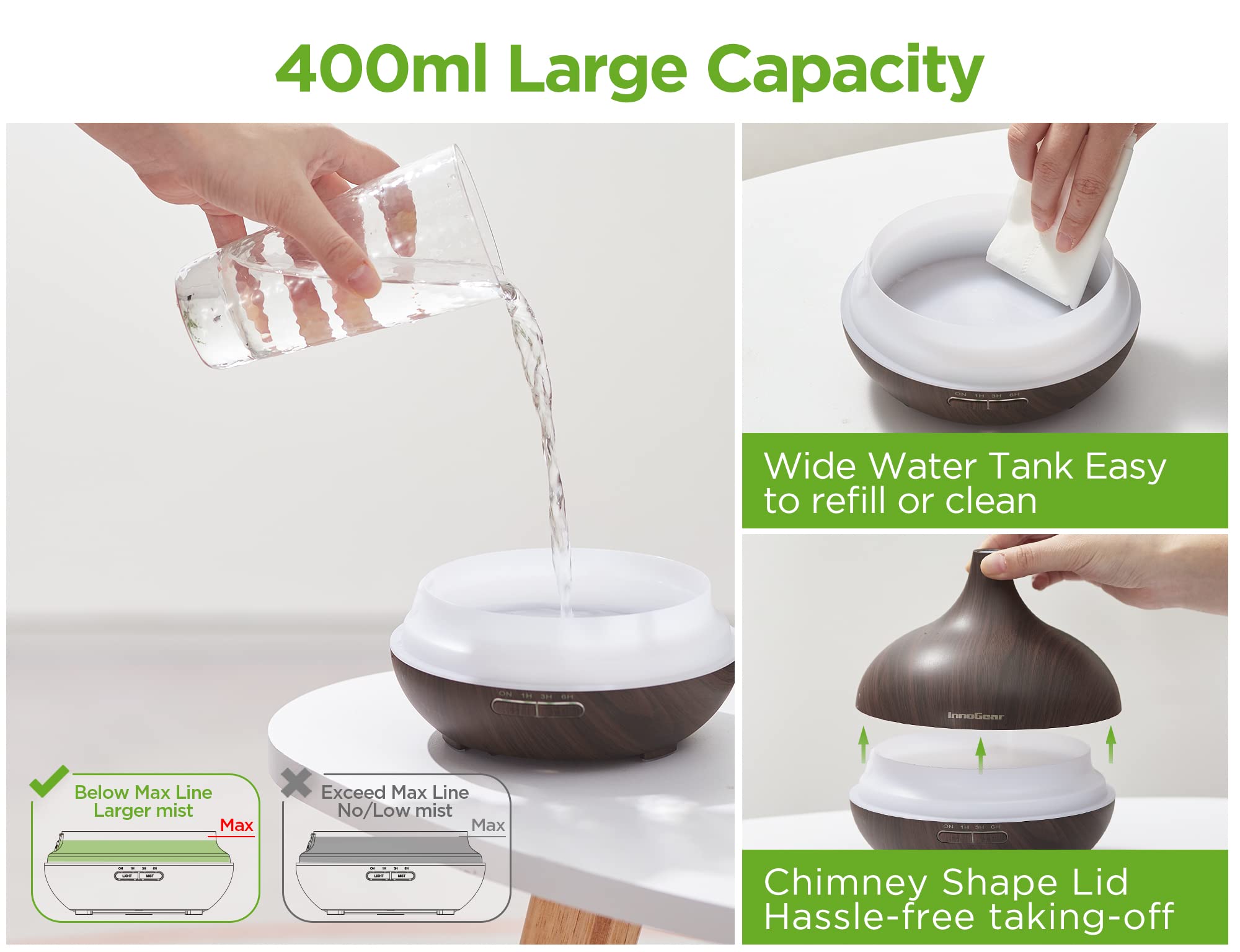 InnoGear base amplia para limpiar con facilidad y mantener buen funcionamiento
