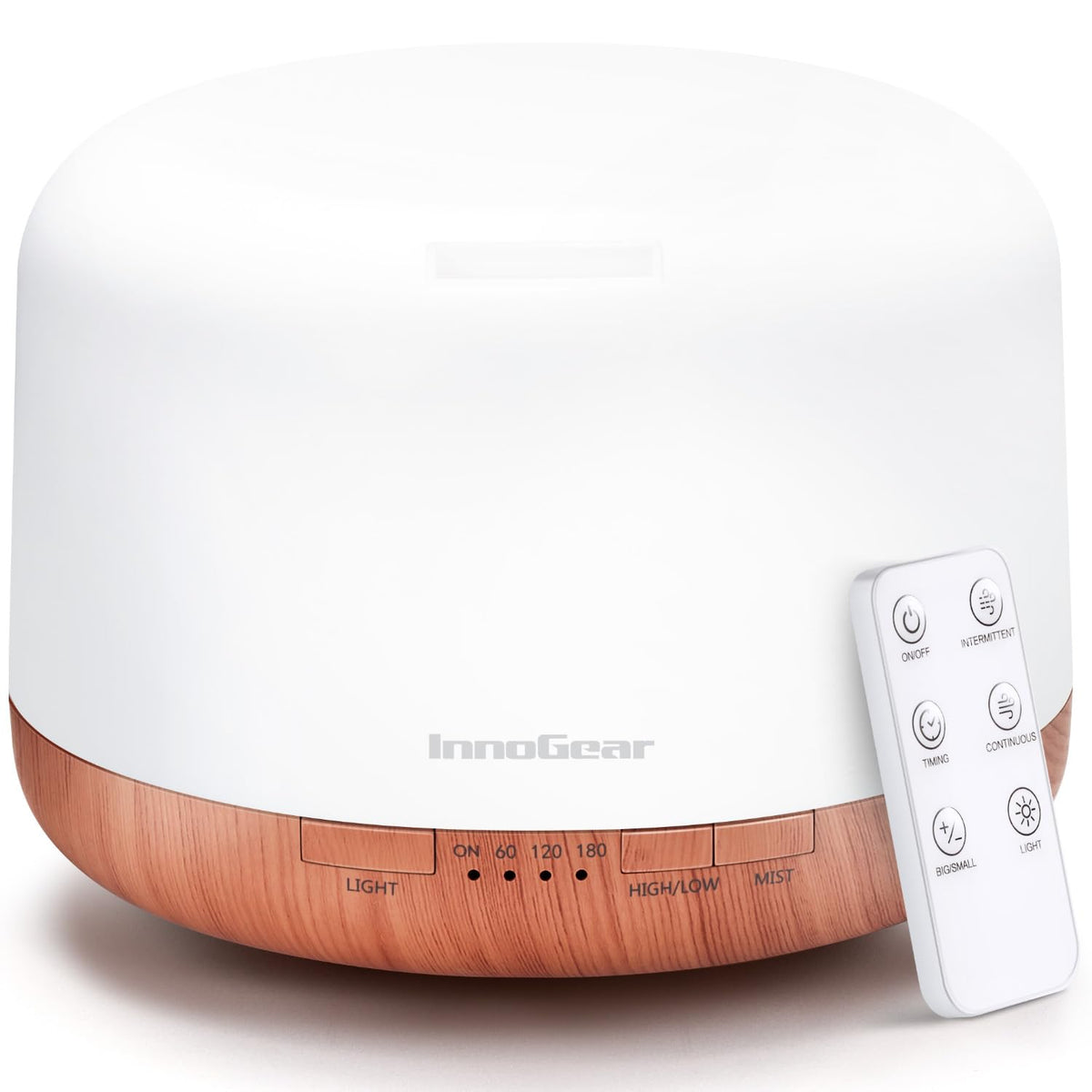 InnoGear difusor 500ml vista frontal mostrando diseño y control fácil