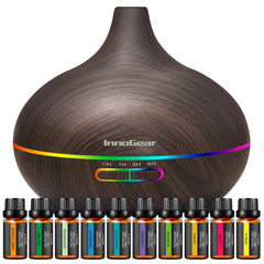InnoGear difusor frontal oscuro mostrando diseño elegante y beneficio ambientación