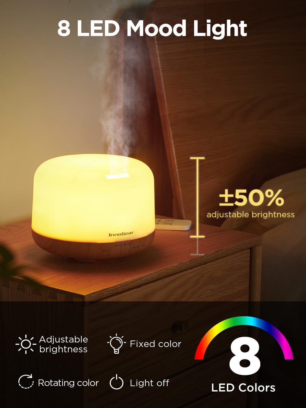 InnoGear luces LED multicolor creando ambiente relajante con opciones regulables