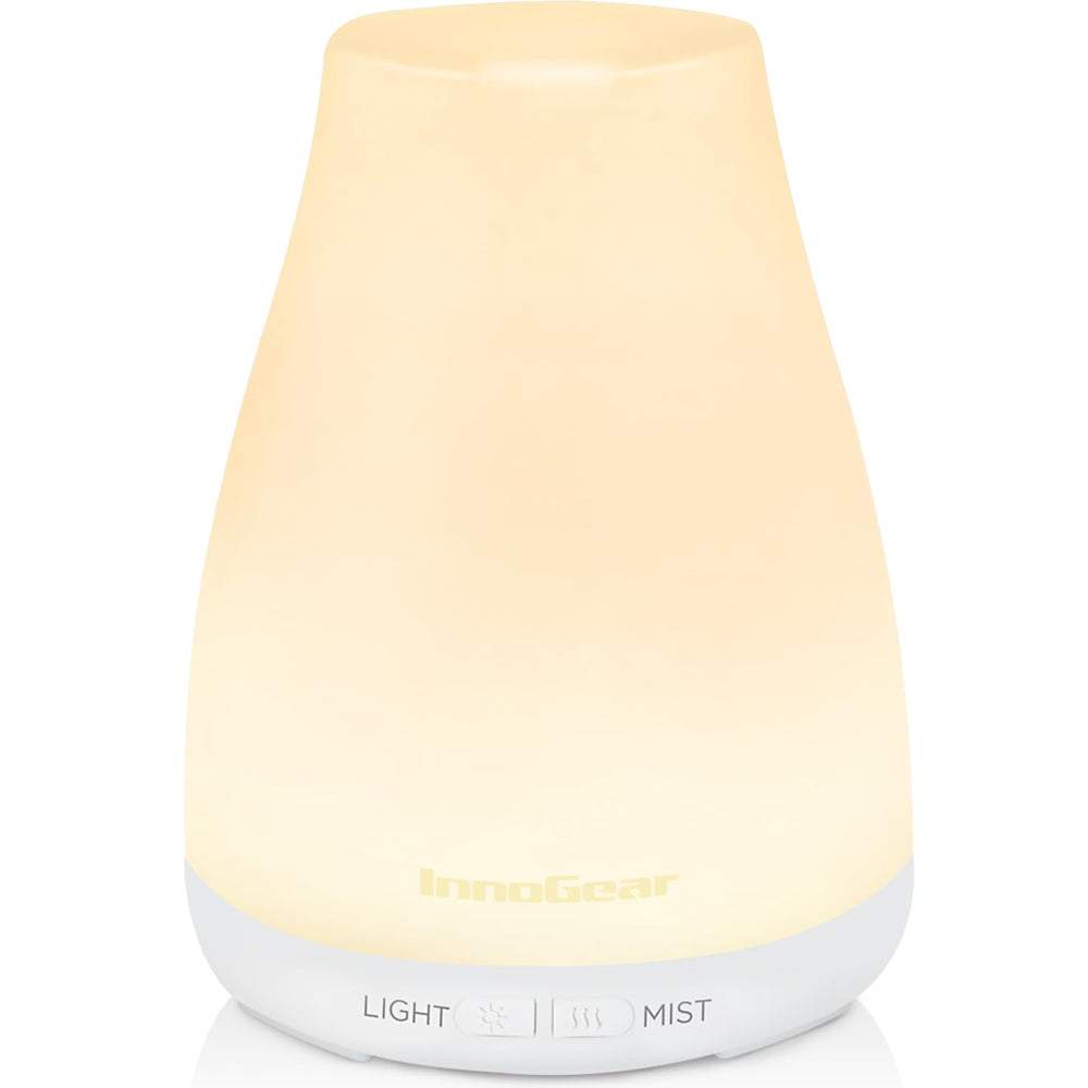InnoGear difusor vista frontal mostrando diseño compacto y acabado blanco, mejora ambiente