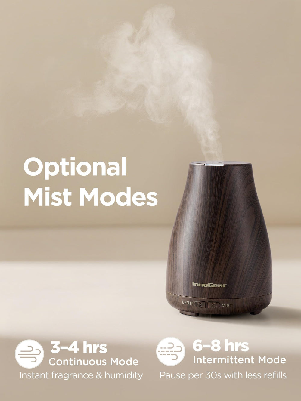 InnoGear niebla fina saliendo del difusor para aroma efectivo