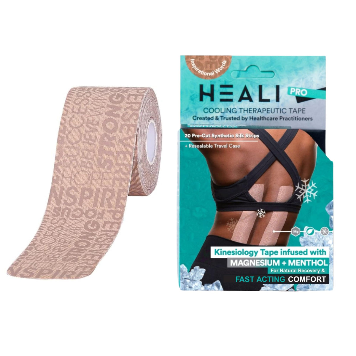 Innovations by Heali frente del producto mostrando 20 tiras y beneficio de soporte