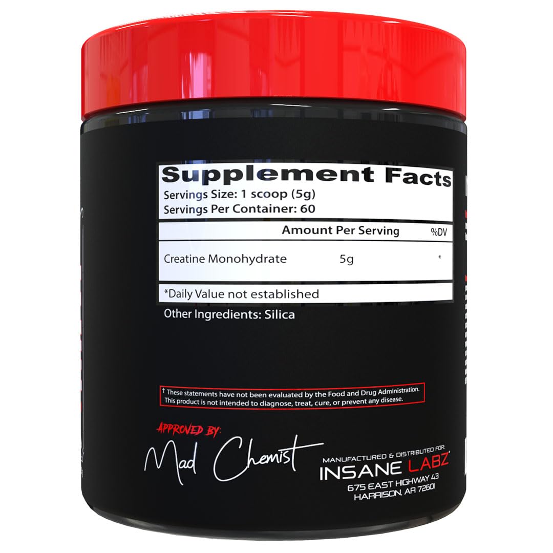 Detalle del polvo de Insane Labz Creatine Monohydrate texturado, mezcla fácil