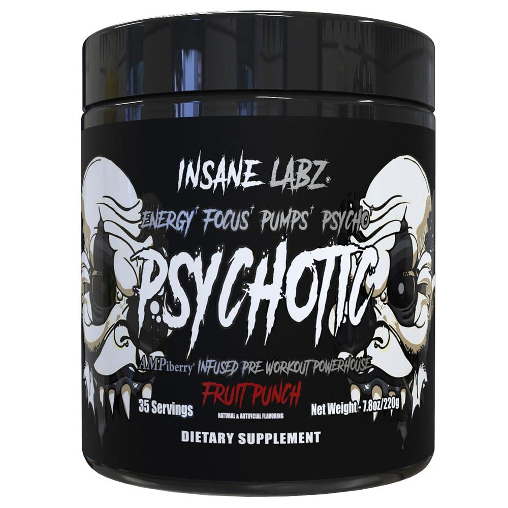 Insane Labz Psychotic BLACK frente del envase mostrando la marca y beneficio energético