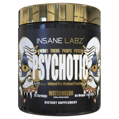 Insane Labz Psychotic Gold vista frontal mostrando el envase y sabor sandía