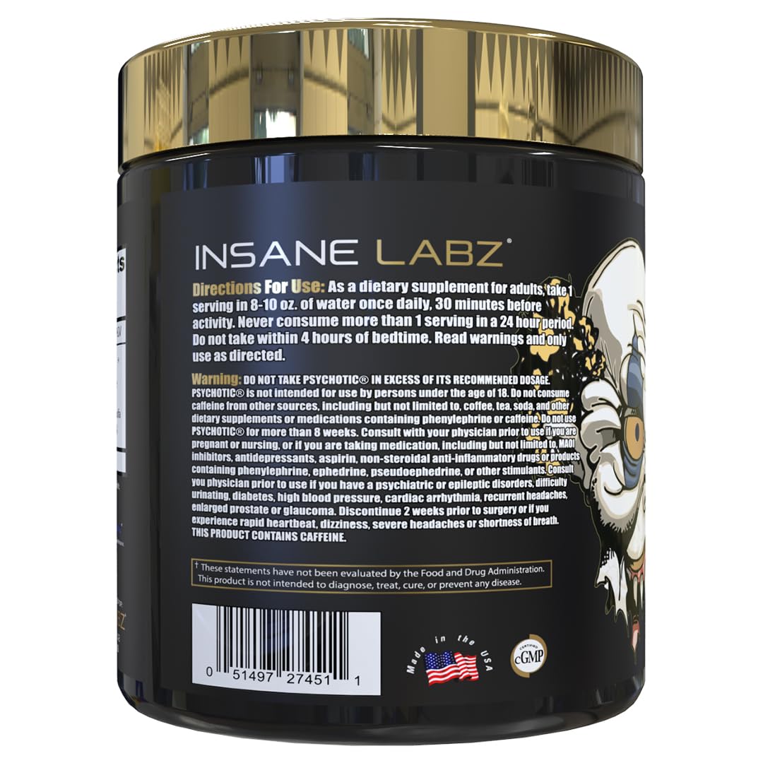Insane Labz Psychotic Gold textura del polvo para disolución rápida y mezcla uniforme
