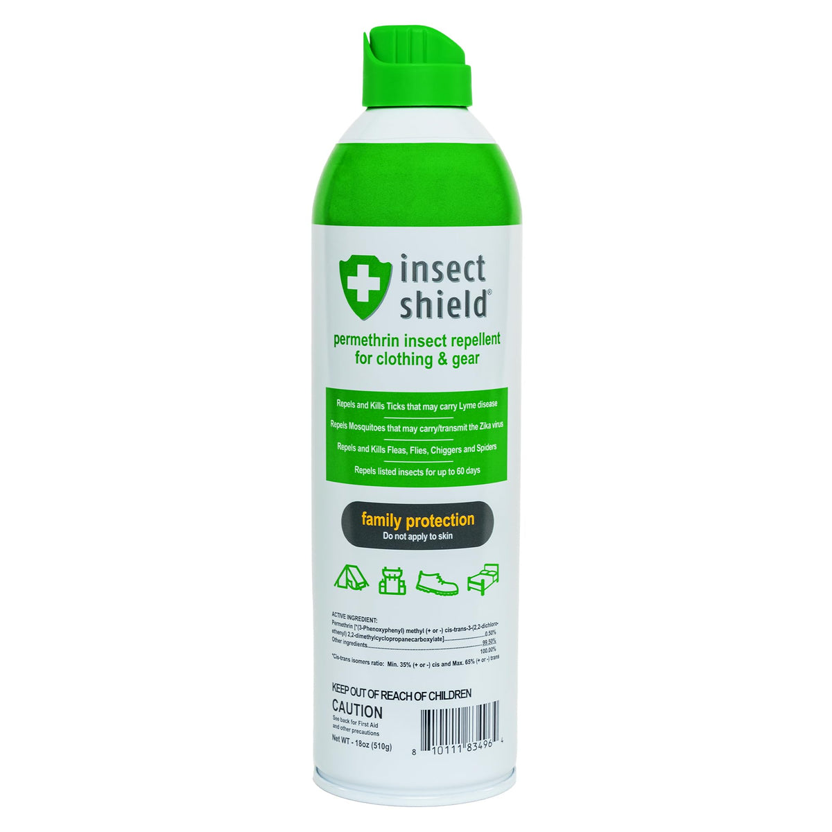 Insect Shield aerosol 18 oz frente muestra producto y facilidad de uso