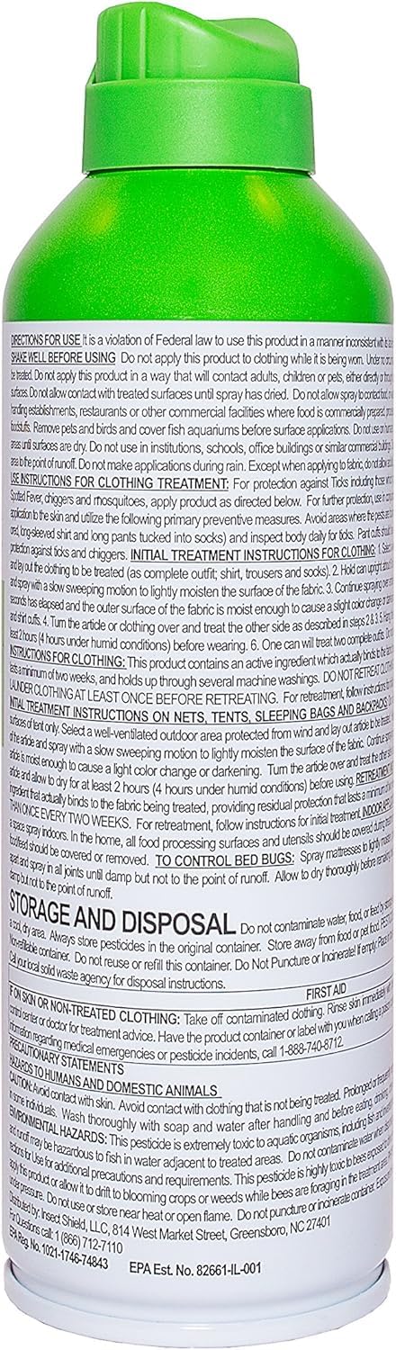 Insect Shield etiqueta con instrucciones visibles para aplicación segura y eficaz