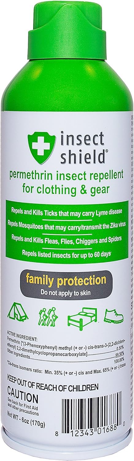 Insect Shield aerosol frontal mostrando envase y dosificador, protección duradera