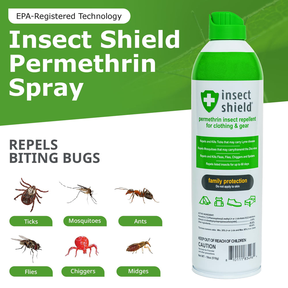 Insect Shield rociando chaqueta durante actividad exterior para protección prolongada