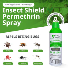 Insect Shield pulverizando ropa al aire libre para crear barrera antimicrobiana
