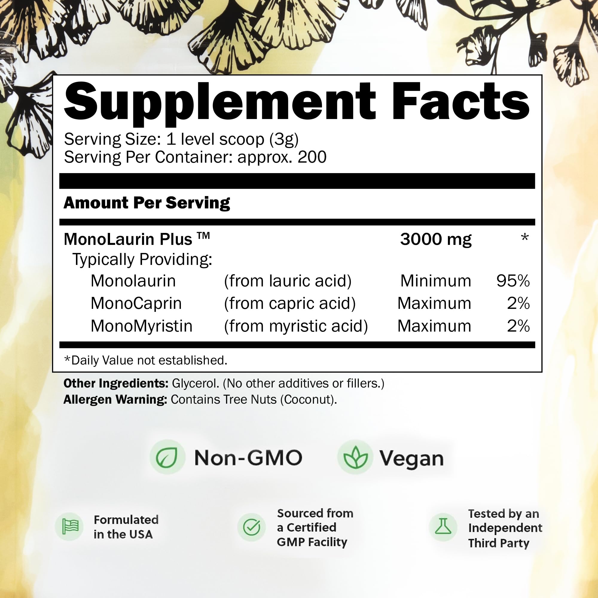 Inspired Nutrition pellets de UltraLaurin apilados, fácil dosificación y textura