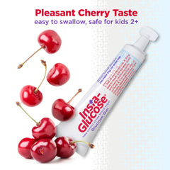 Insta-Glucose envase junto a una moneda para comparar tamaño compacto