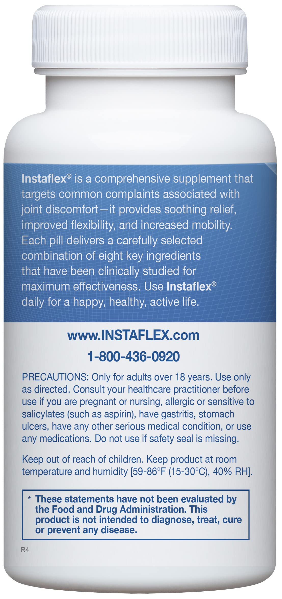 Etiqueta nutricional de Instaflex mostrando ingredientes clave y dosificación