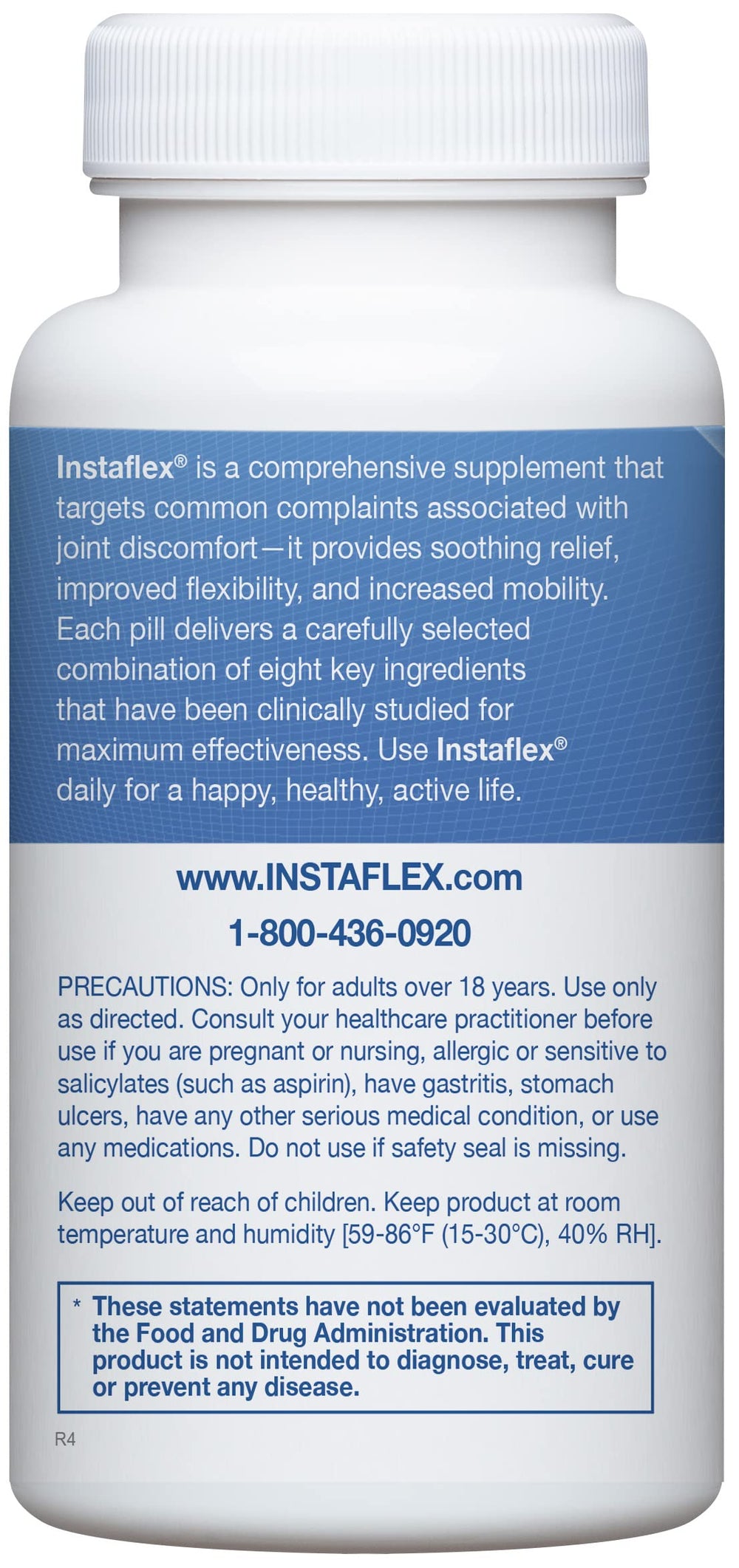 Etiqueta nutricional de Instaflex mostrando ingredientes clave y dosificación