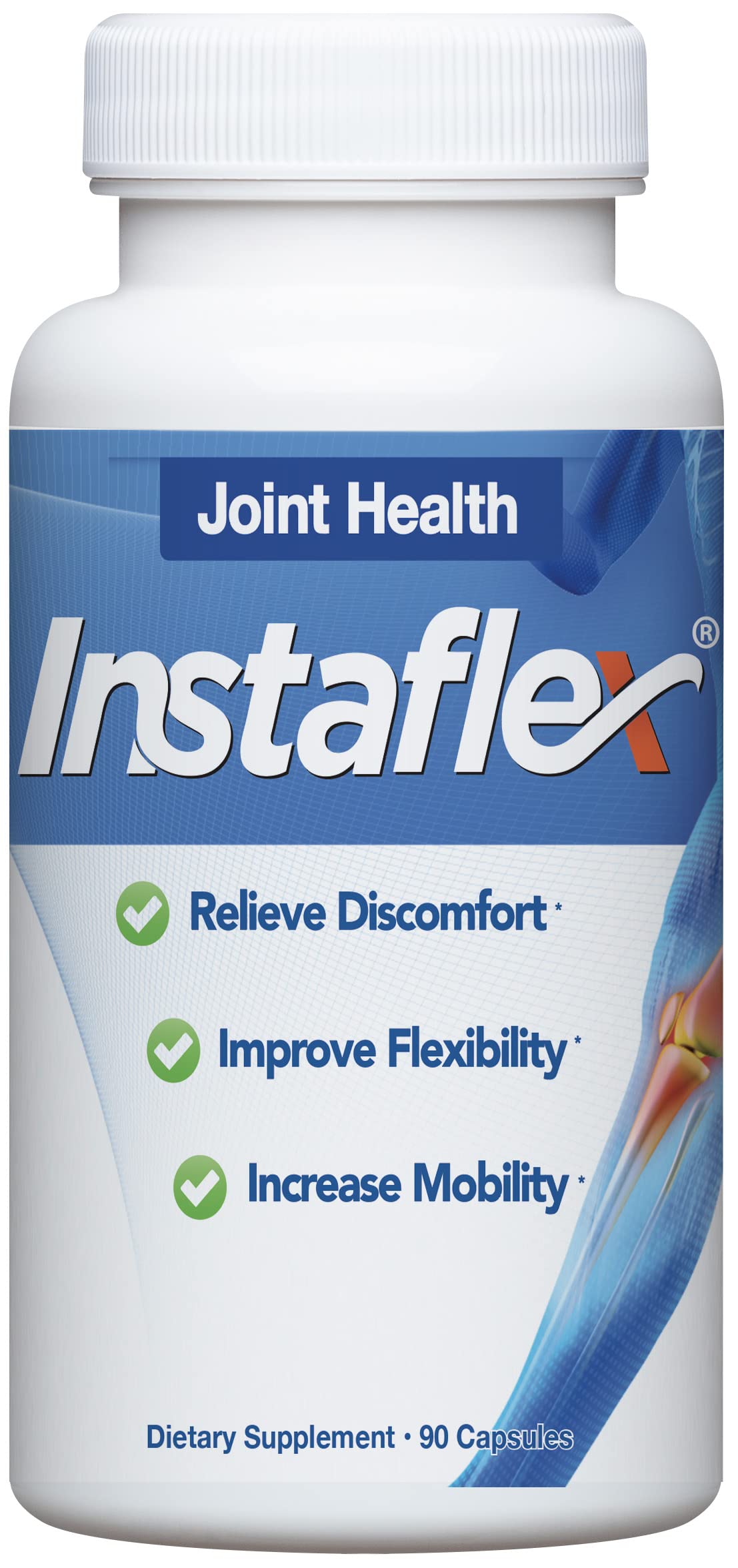 Instaflex frasco frontal mostrando la presentación y beneficio de apoyo articular