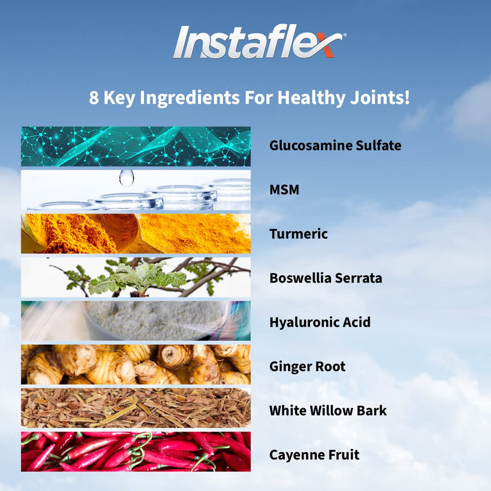 Instaflex ingredientes en polvo, enfoque en fórmula con glucosamina y MSM