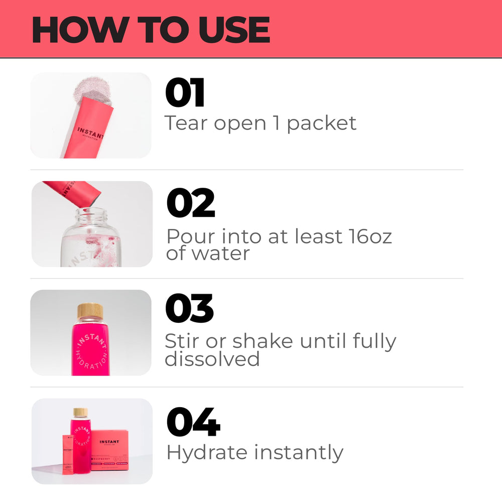 Instant Hydration sobre junto a una mano para comparar tamaño y facilidad de transporte