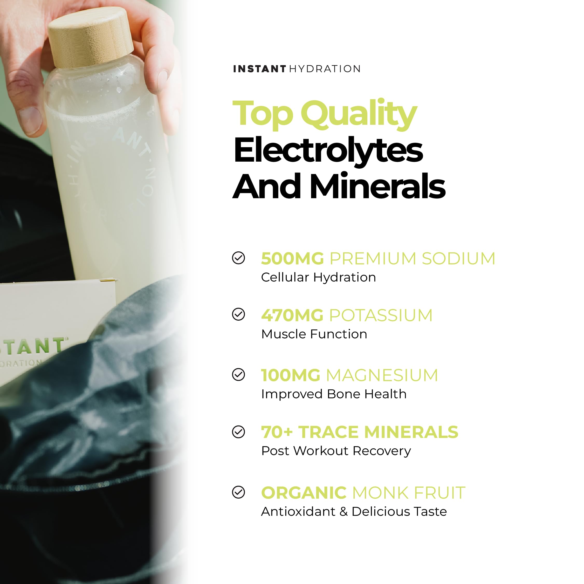 Instant Hydration etiqueta con ingredientes y concentración de electrolitos