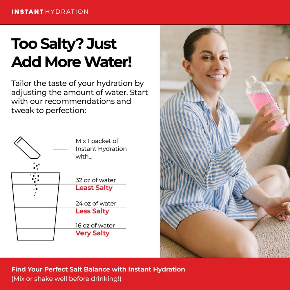 Instant Hydration sobres dentro de un bolso de viaje, conveniencia portátil