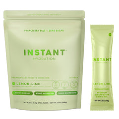 Instant Hydration empaque frontal mostrando 20 sobres y beneficios