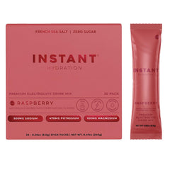Instant Hydration frontal del empaque mostrando 30 sobres y beneficio portátil
