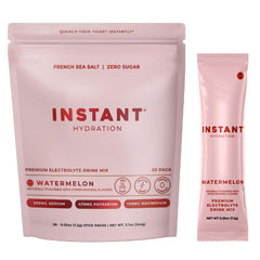 Instant Hydration paquete frontal mostrando 20 sobres, hidratación portátil