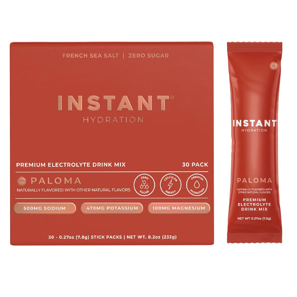 Instant Hydration frente del empaque mostrando 30 sobres y beneficios claros