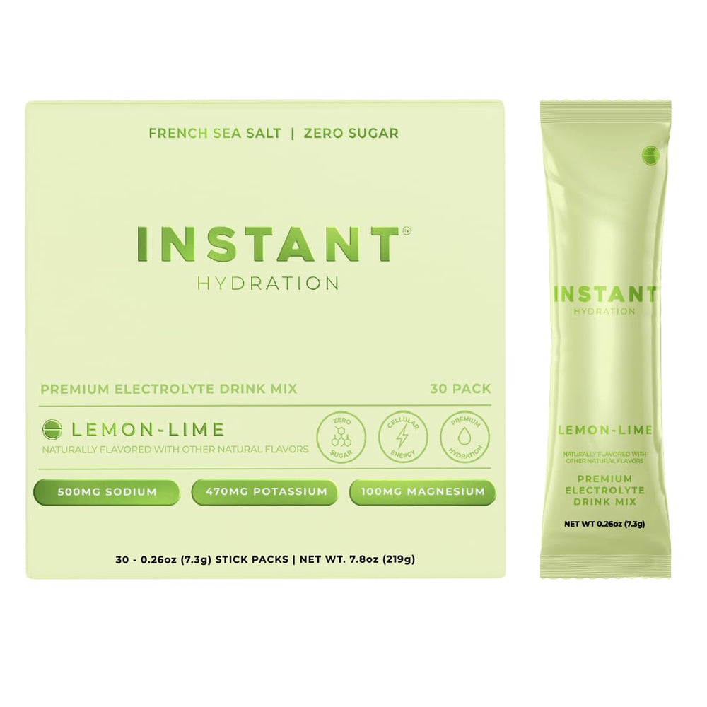 Instant Hydration paquete frontal mostrando 30 sticks, hidratación rápida