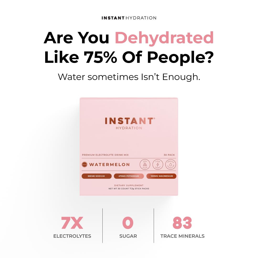 Instant Hydration sobre abierto con polvo visible, fácil de disolver y llevar