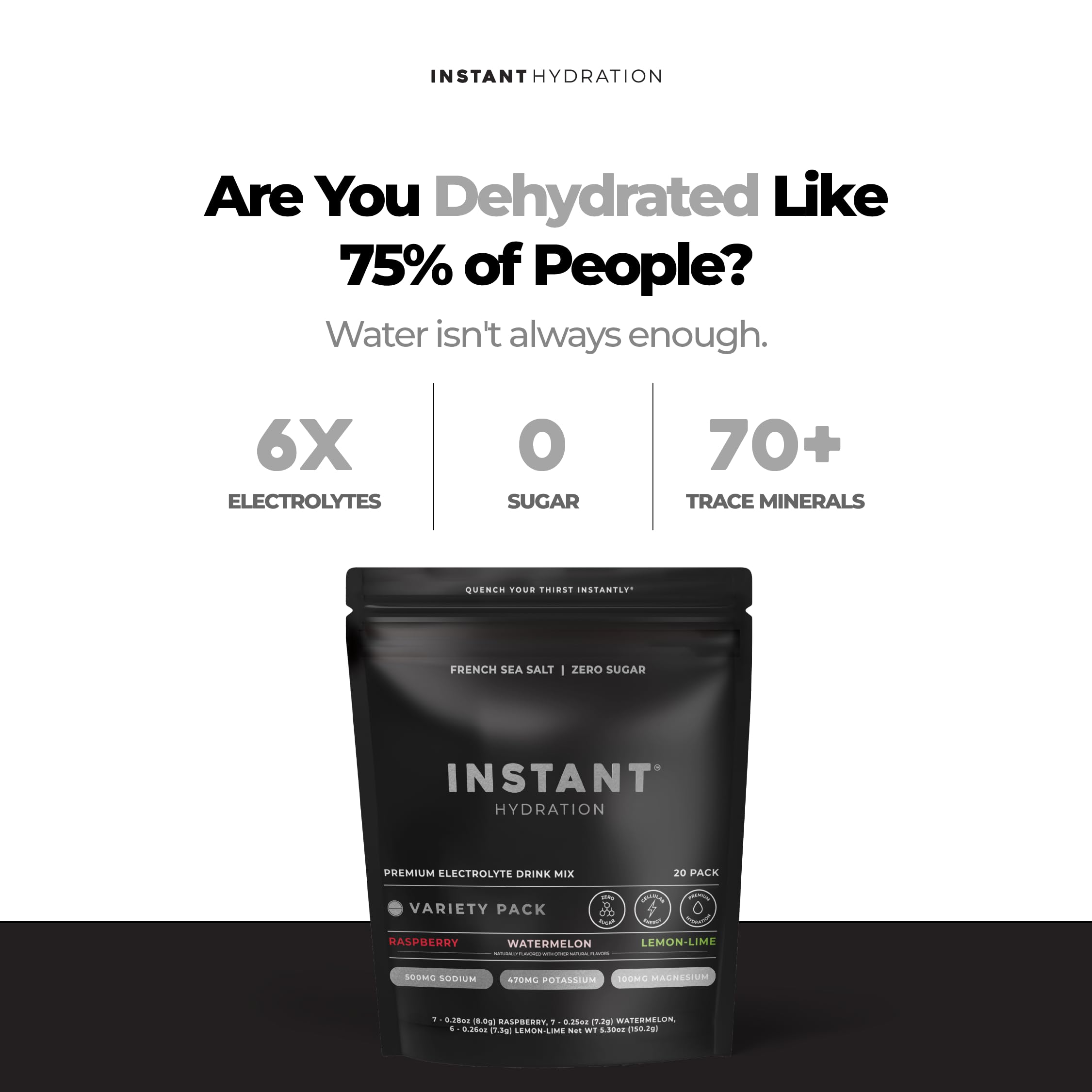 Instant Hydration sobres sobre superficie listos para llevar