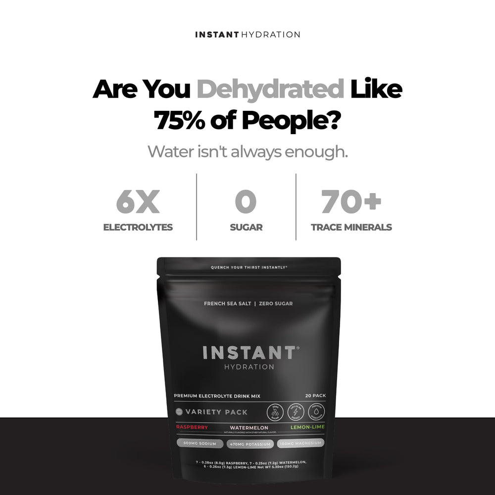 Instant Hydration sobres sobre superficie listos para llevar