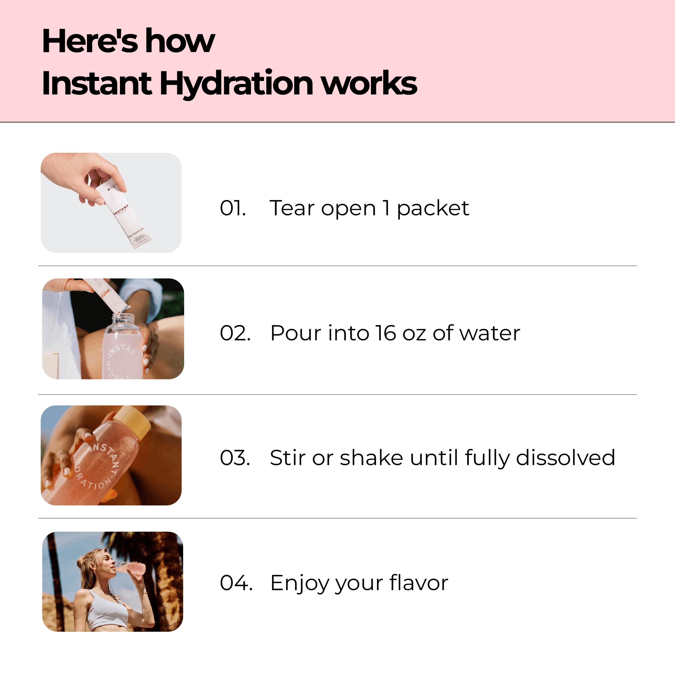 Instant Hydration varios sobres en mochila, conveniencia para viajar
