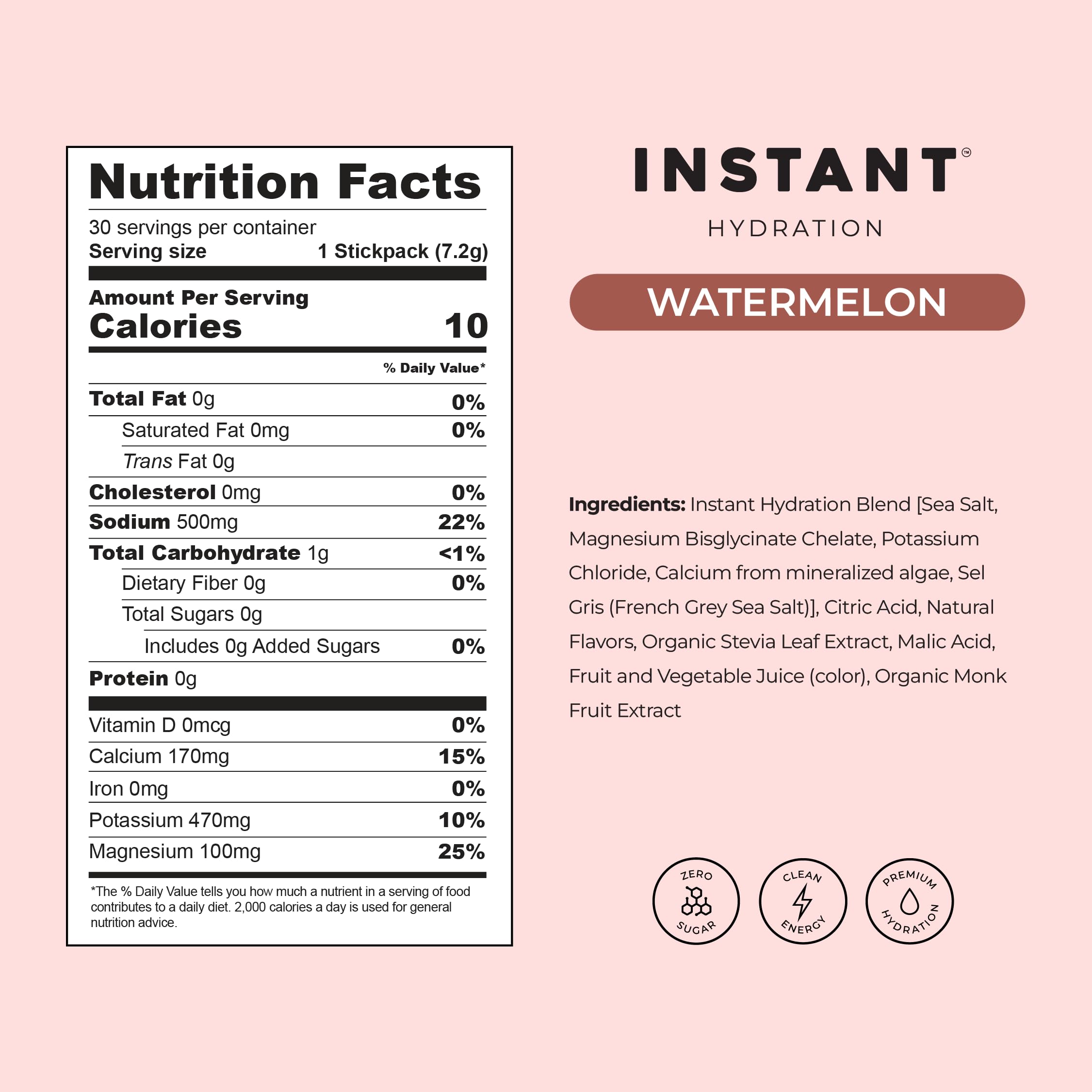 Instant Hydration sobres sostenidos en mano, dosificación práctica y portátil