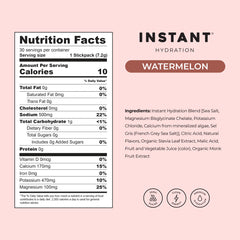 Instant Hydration sobres sostenidos en mano, dosificación práctica y portátil