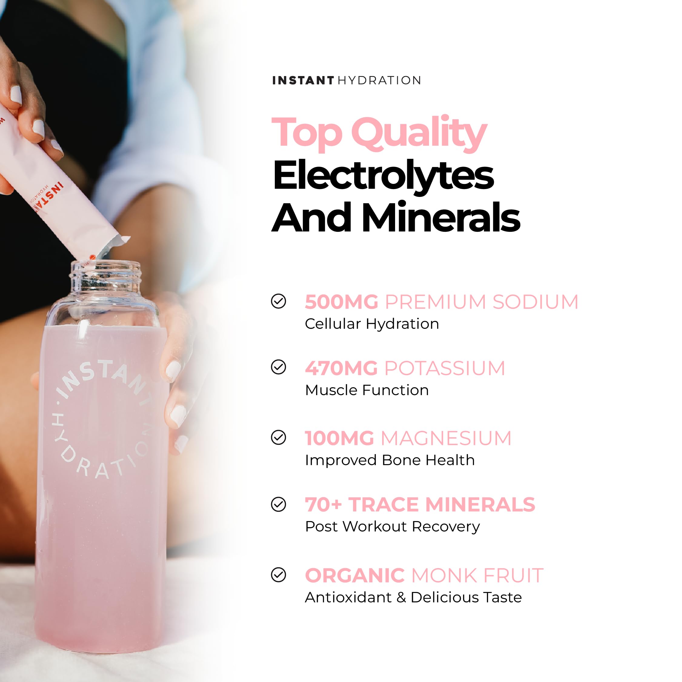 Instant Hydration comparado con una botella pequeña, tamaño práctico para viaje