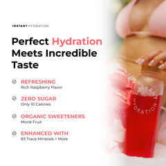 Instant Hydration textura del polvo en primer plano que destaca disolución rápida