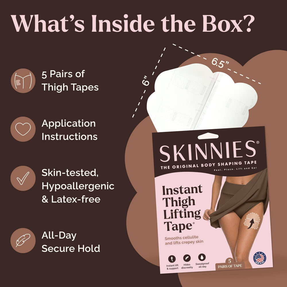 Instant Lifts Skinnies etiqueta con patente y datos, respaldo de calidad