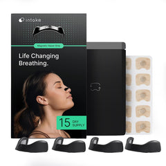 intake embalaje frontal del kit starter que muestra 15 tiras negras y beneficios