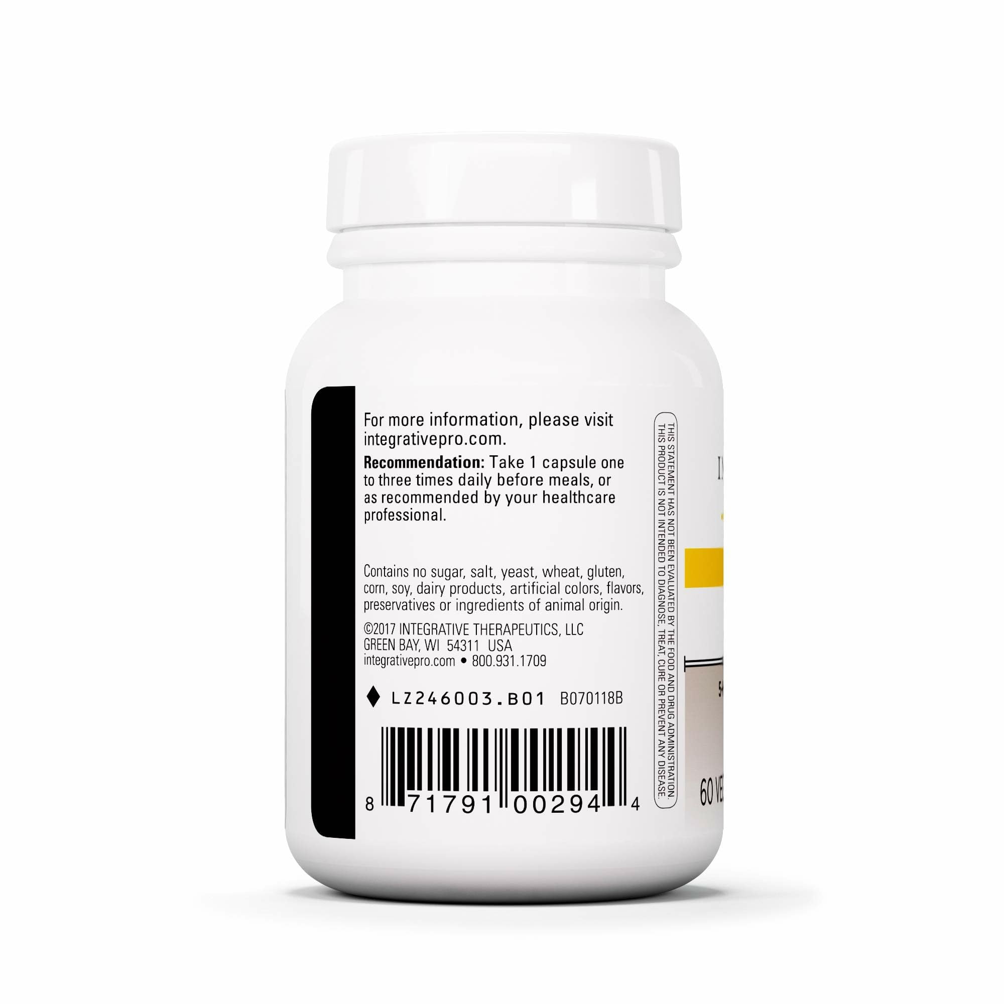 Integrative Therapeutics caja abierta con 60 cápsulas beneficio raciones