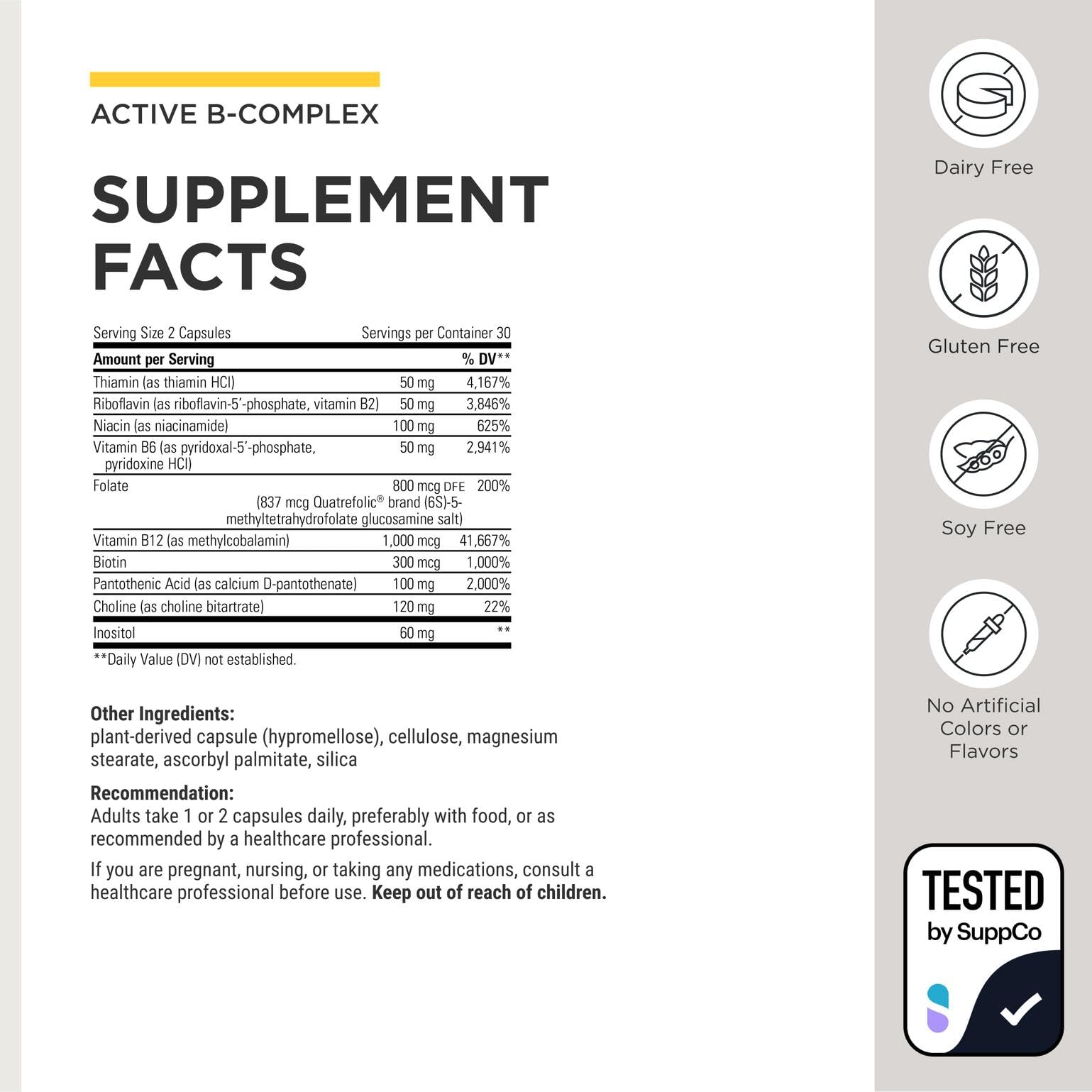 Integrative Therapeutics etiqueta de ingredientes destacando formas activas B2 B6 B12
