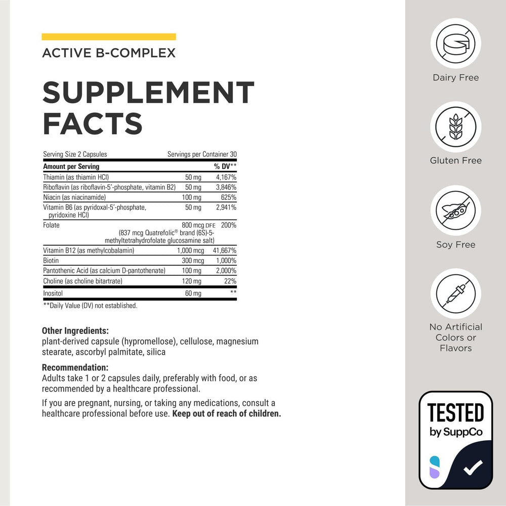 Integrative Therapeutics etiqueta de ingredientes destacando formas activas B2 B6 B12