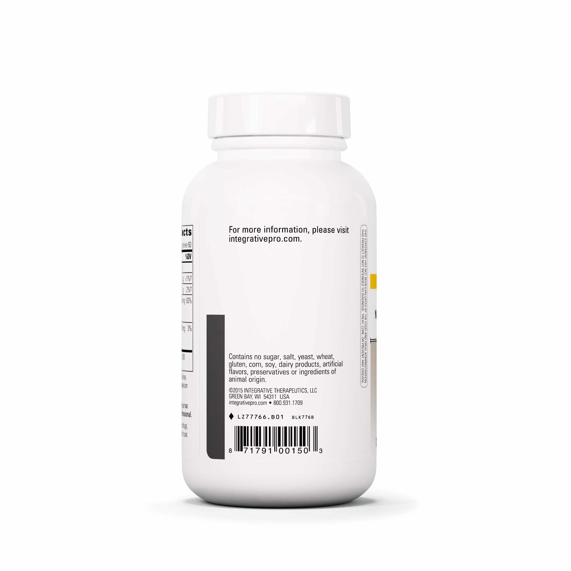 Integrative Therapeutics comprimido en mano para comparación de tamaño y dosificación práctica