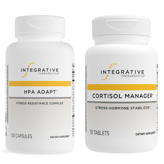Integrative Therapeutics frontal del paquete que muestra ambas botellas para equilibrio del estrés