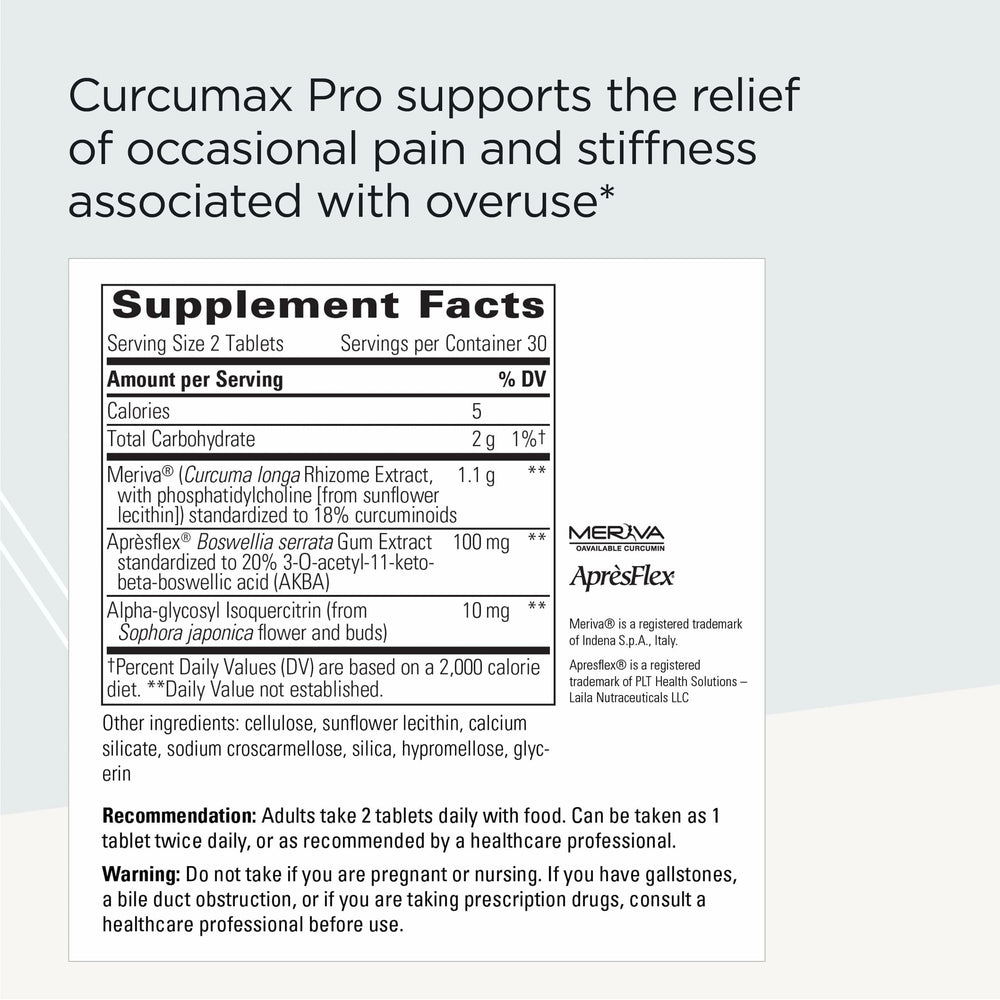 Integrative Therapeutics Curcumax Pro primer plano de tabletas y textura para claridad