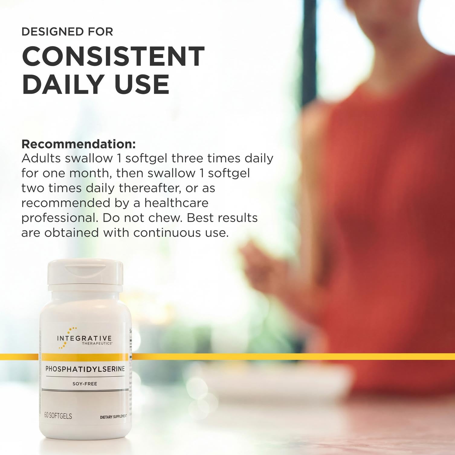 Integrative Therapeutics frasco sobre escritorio mostrando uso diario práctico