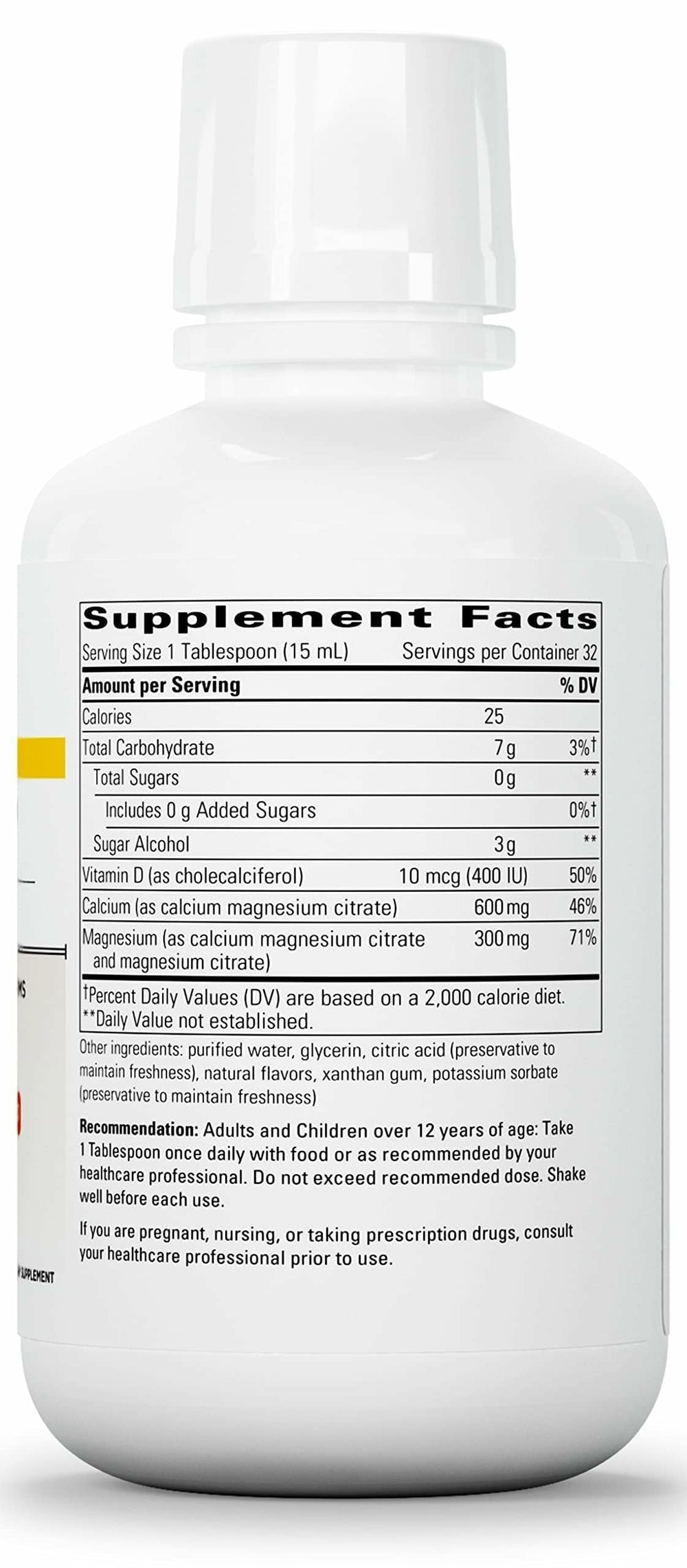 Integrative Therapeutics etiqueta con información de calcio, magnesio y D